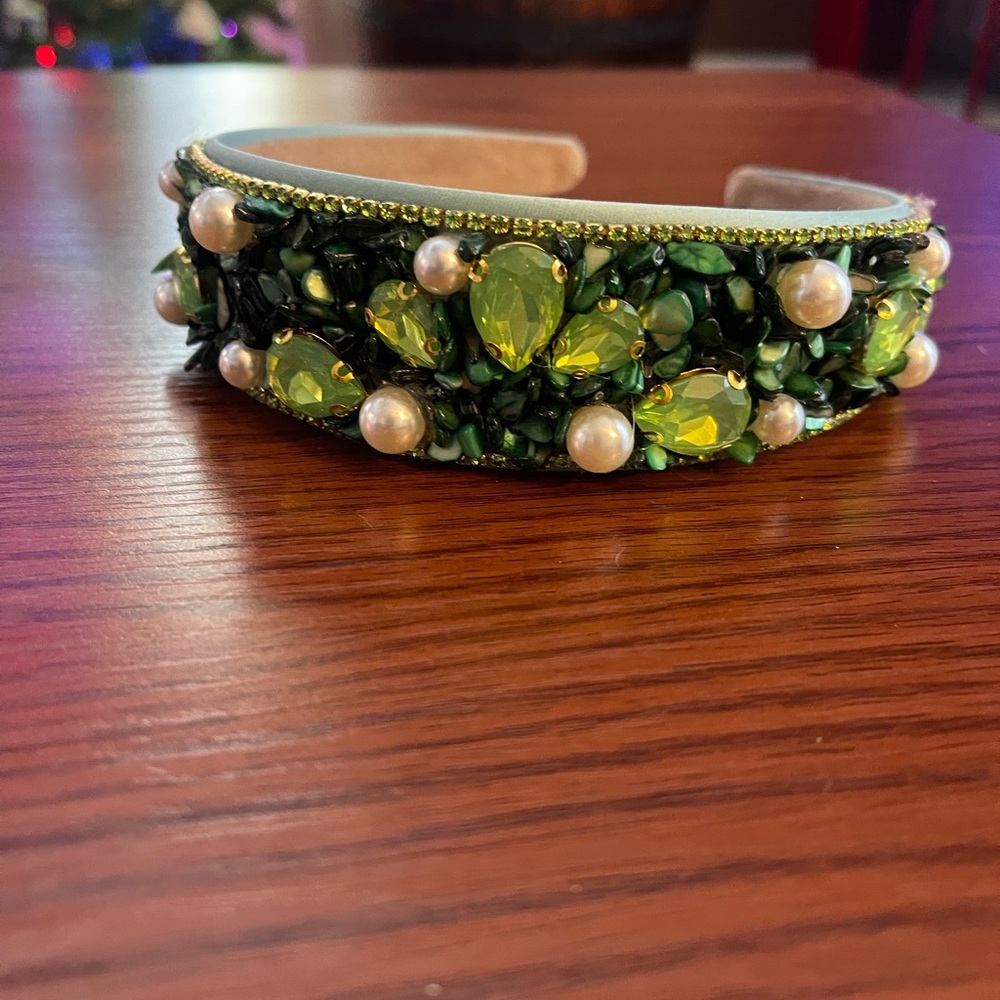 Elegant Green and Gold Beaded Headband